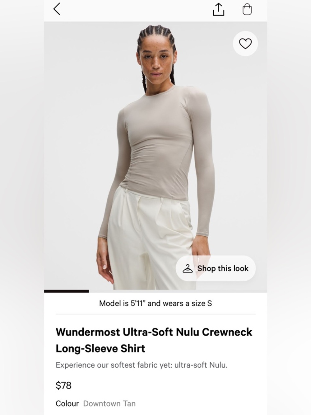 Lululemon Wundermost Nulu Long Sleeve Size S Downtown Tan Soft Fitted Top